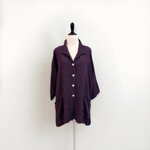 Match Point Top Women’s Small Purple Linen Lagenlook Oversized Pockets USA Made